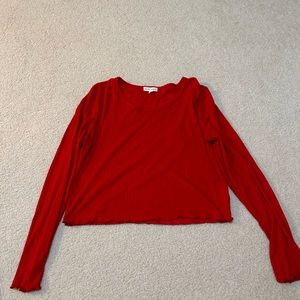 red ribbed sleeve shirt